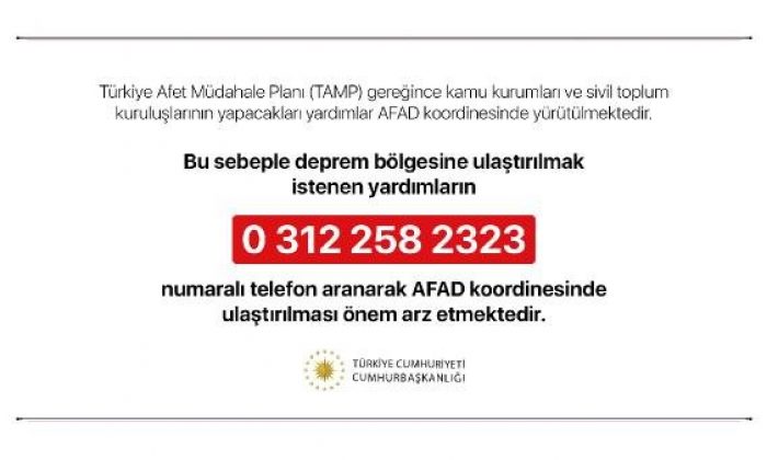 Deprem yardımları AFAD koordinesinde ulaştırılacak